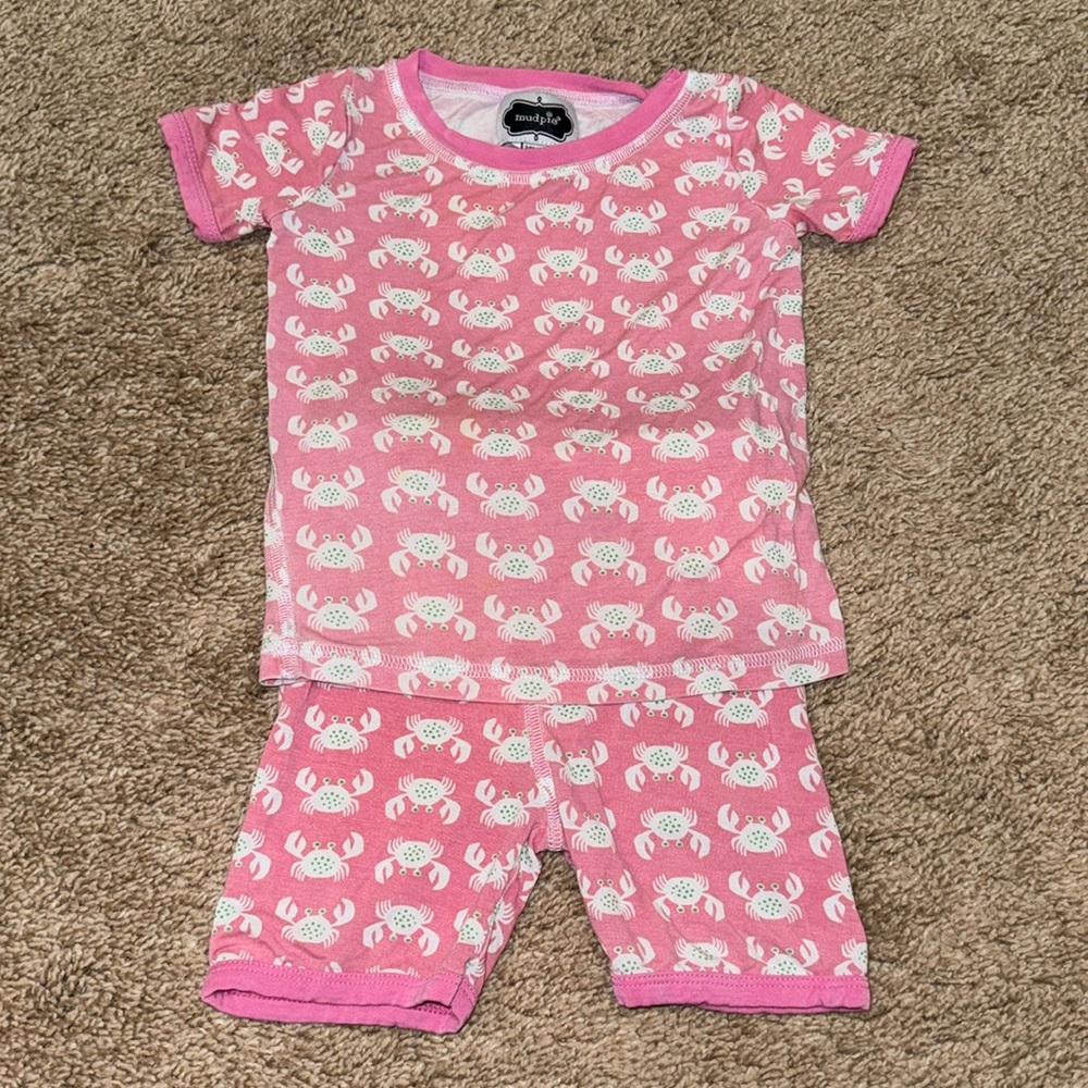 Mud Pie pink crab pattern pajama set